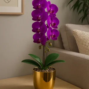 52cm Artificial Orchid Plant – Purple with Gold Pot